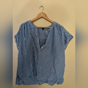 Ann Taylor Large blue white Striped Drop Shoulder Popover NileBlue dolman blouse